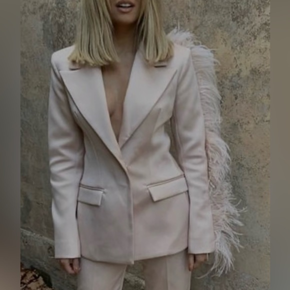 House of CB Orchidea Blush Ostrich Feather Trimmed, Blazer - Picture 1 of 13